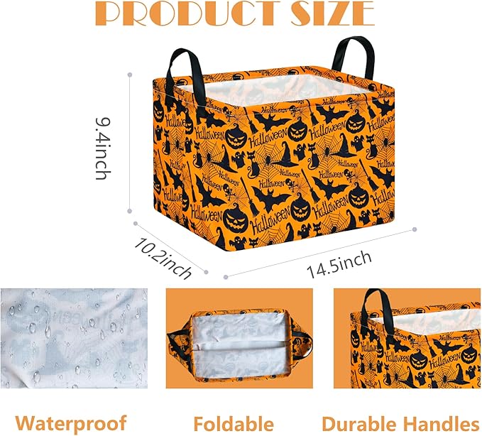 Halloween Storage Basket Pumpkin Ghost Gift Basket for Kids Foldable Toy Box Waterproof Organizer Bin Laundry Nursery Hamper for Home Office Dorm Closet Shelf
