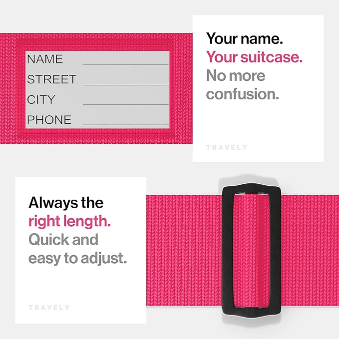 TRAVELY Luggage Straps - Particularly conspicuous & Secure - Incl. 2 Name Tags - Luggage Strap Ideal crosswise - [Set of 2]