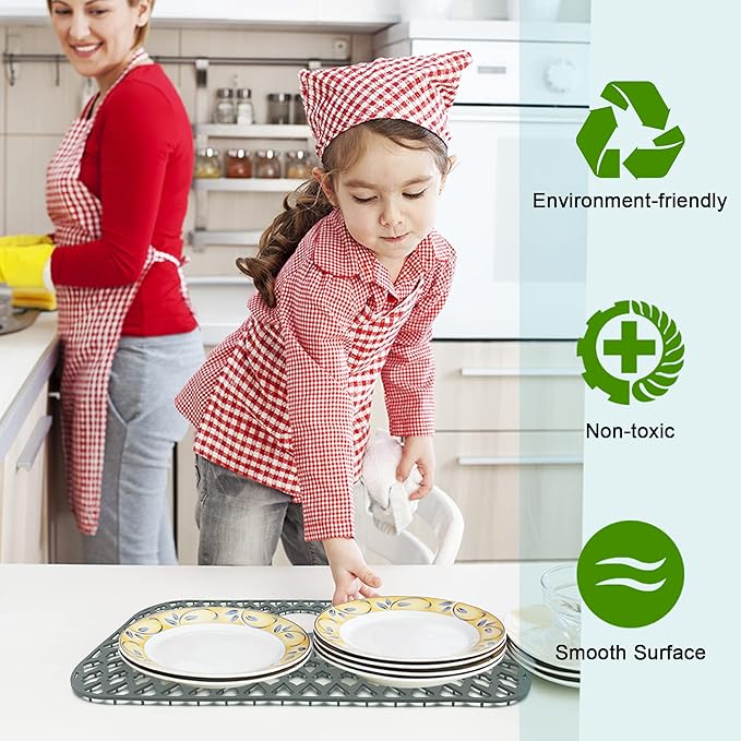 Sink Protectors for Kitchen Sink, Kitchen Sink Accessory - Silicone Mats Grid for Stainless Steel Strainer Bottom of Farmhouse Porcelain sinks (26”x14”, Rear Drain)
