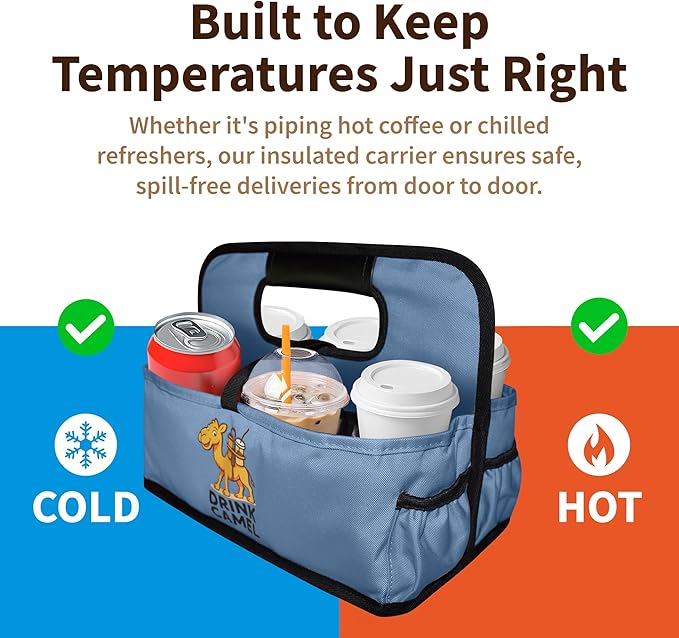 Reusable Drink Carrier with Handle, Foldable 6 Cup Drink Holder Carrier for Delivery, Coffee Cup Carrier, Portable Cup Holder Bag for Drinks, to Go Beverage Drink Organizer (Baby Blue)