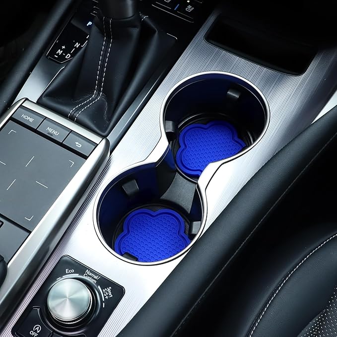 GaRhomxy Car Cup Holder Coaster, Universal Non-Slip Recessed Flower Shaped Cup Holders, Cute Car Accessories Interior for Women and Man Interior Sets 4 Pack (Blue)