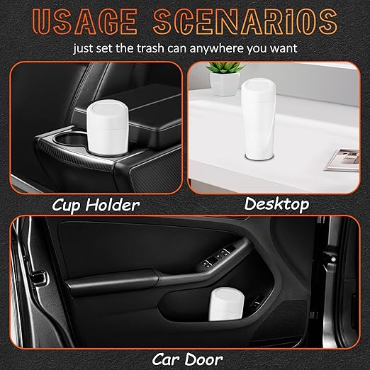 Car Trash Can with Lid, Leakproof Garbage Can with 40 Attached Trash Bags, Mini Essential Car Accessories for Interior for Car, Home, Office (White)