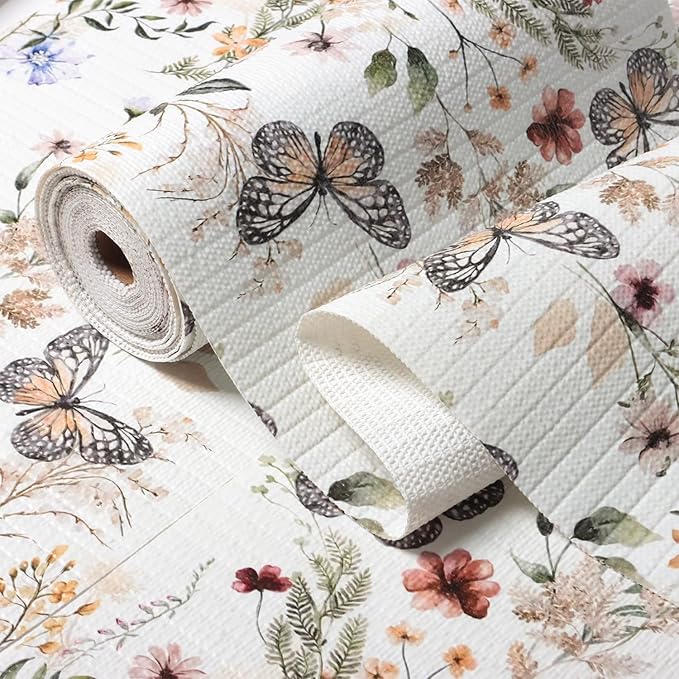 Floral Shelf Liners 24IN x 10FT Non Adhesive and Strong Non-Slip Shelf and Drawer Liners for Kitchen Cabinet Wire Fridge, Waterproof Shelf Drawer Liner,Easy to Clean