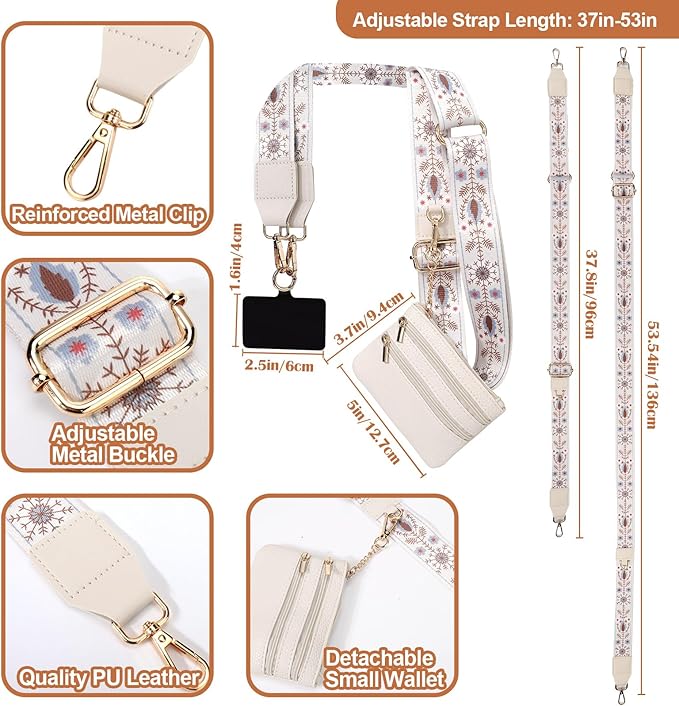 XANGNIER Clip and Go Strap for Phone with Wallet Crossbody, Phone Strap with Zippered Wallet, Adjustable Anti-Theft Cellphone Lanyard for Women, Cellphone Chain Accessories, Multicolor 9