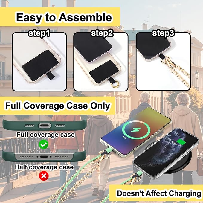 XANGNIER Clip and Go Strap for Phone with Wallet Crossbody, Phone Strap with Zippered Wallet, Adjustable Anti Theft Cellphone Lanyard for Women, Cellphone Chain Accessories, Chain Gold