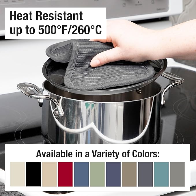 All-Clad Premium Pot Holder & Heating Pad, (2-Pack) Heat Resistant to 500 Degrees, 100% Cotton 10"x6.25" for Kitchen and Barbecue, Pewter
