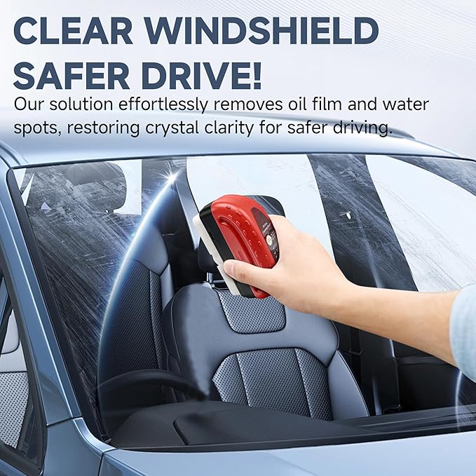 Automotive Oil Film Cleaning Brush for Car Windows Clear Vision Glass Cleaner Removes Oil Film for Crystal Clarity and Anti-Fog, Windshield Oil Film Remover Comes with Microfiber Towel for Car (Red)
