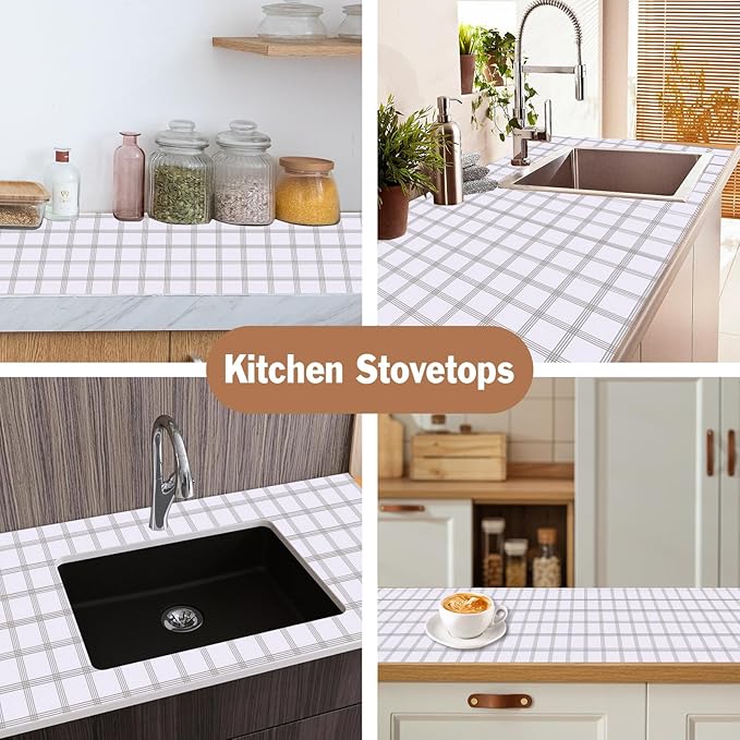 Shelf Liners for Kitchen Cabinets, Non-Adhesive12in x 10FT Double Layer PVC Drawer Liner, Non-Slip Waterproof White Square Grid, for Pantry, Bathroom, Dresser with Knife and Tape Measure