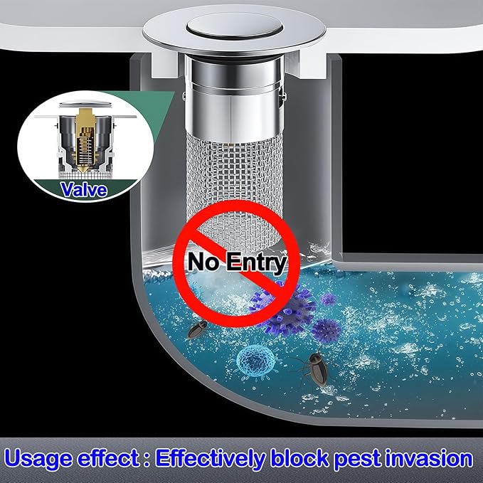 Bathroom Sink Drain Strainer, Pop-up Sink Stopper Hair Catcher with Removable Stainless Steel Filter Basket,Universal Drain Plug Filter Replacement for Bathroom Shower Sink Stopper(2Pcs)
