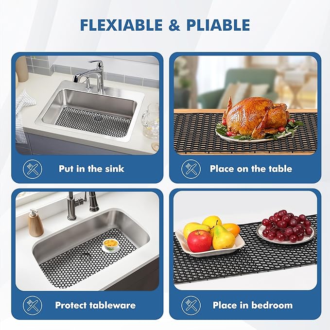 Silicone Sink Protectors for Kitchen Sink - 28.4"x 14.3" Kitchen Protector Accessory, Non-Slip Heat Resistant Mat for Bottom of Farmhouse Stainless Steel Porcelain, Black