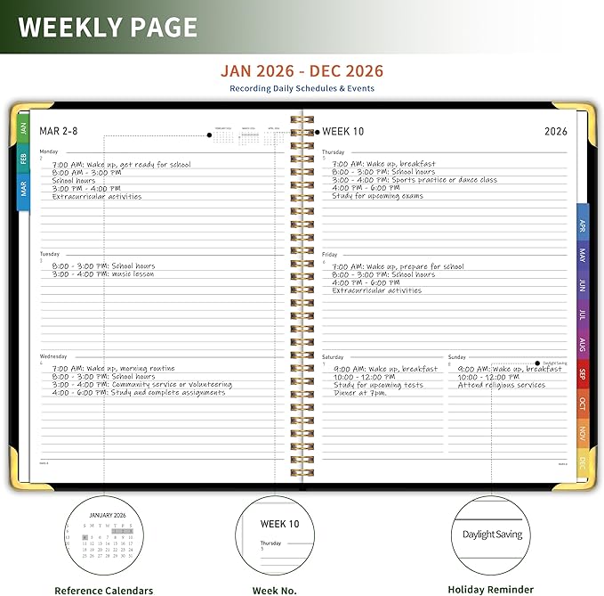 Planner -2026, Hardcover Weekly & Monthly Calendar Planner, January 2026 - December 2026, 8.5" x 11", Daily Agenda Book with Colorful Tabs, College Organizer Notebook, School & Work Supplies for Student Teacher Classroom