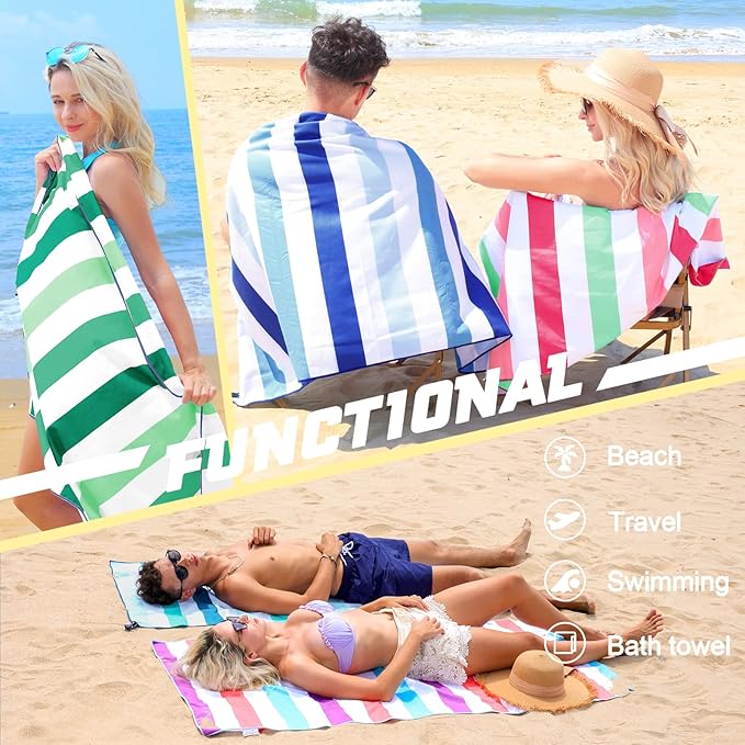 Exclusivo Mezcla Microfiber Quick Dry Beach Towel, Large Lightweight Sandfree Pool Towel for Swimming Camping Travel with Bag (Multicolor, 30x60 Inches)