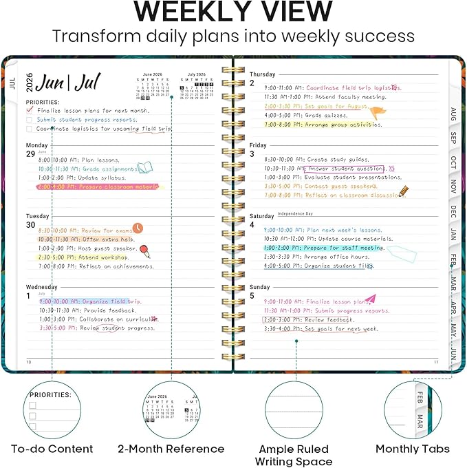 Academic Planner 2026-2027, Weekly and Monthly Calendar Book, July 2026 – June 2027, Hardcover Planner with Tabs, Perfect for Teachers, Students, Women & Men, A4 (8.5" x 11") - Giraffes