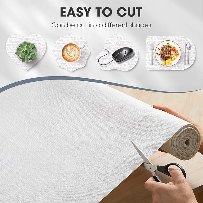 Drawer and Shelf Liner, Non-Slip Kitchen Cabinet Liners Non-Adhesive Thick Strong Grip Waterproof Washable Mats Protect Dresser Shelves Cupboard Bathroom Cabinets, White, 24 in X 20 FT