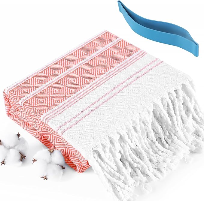 Genovega Oversized Cotton Turkish Beach Bath Towel Set 74"x38" Extra Large Sand Free Quick Dry Swim Camping Pool Clearance Towels Travel Blanket Adult Essentials Stripe Reds