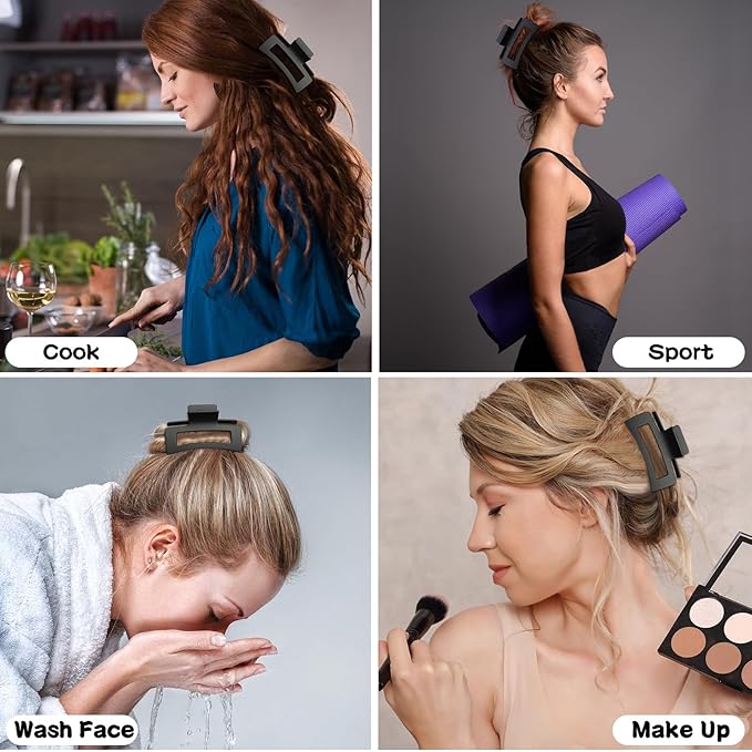 3.5 Inch Medium Hair Claw Clips 12 Pcs Square Claw for Thick and Thin Hair Rectangular Rectangle Hair Clips Jaw Clips Bulk Hair Accessories for women and Girls (Black)