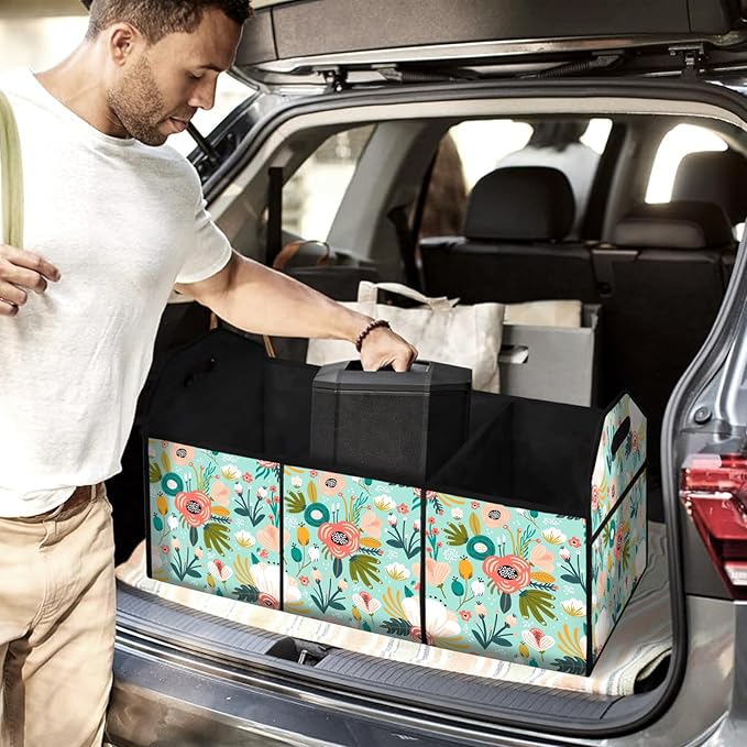 FREZORA Flower Car Trunk Organizer Storage Box Collapsible Non-Slip Automotive Organizer Vehicle Organization