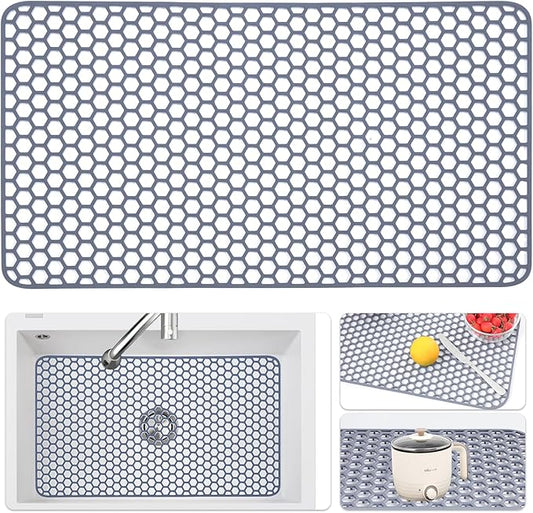 Silicone Sink Protectors for Kitchen Sink - 26"x 14" Kitchen Protector Accessory, Non-Slip Heat Resistant Mat for Bottom of Farmhouse Stainless Steel Porcelain, Dishwasher Safe (Gray)