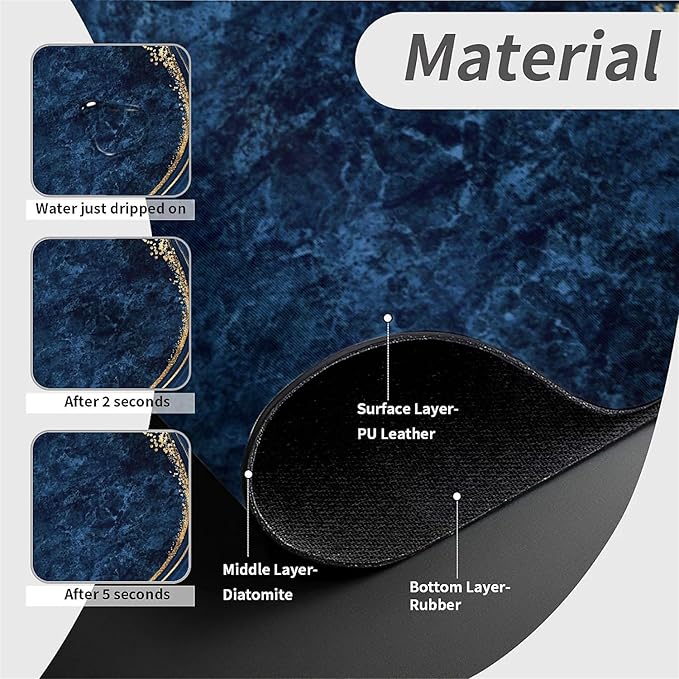 Kitchen Sink Splash Guard, Dark blue gold marble Faucet Mat Sink Gadgets - Super Absorbent Fast Drying Mat Drip Catcher for Kitchen, Bathroom, Sink Mat, Dish Drying Mat, Bathroom (15" X 5.5")