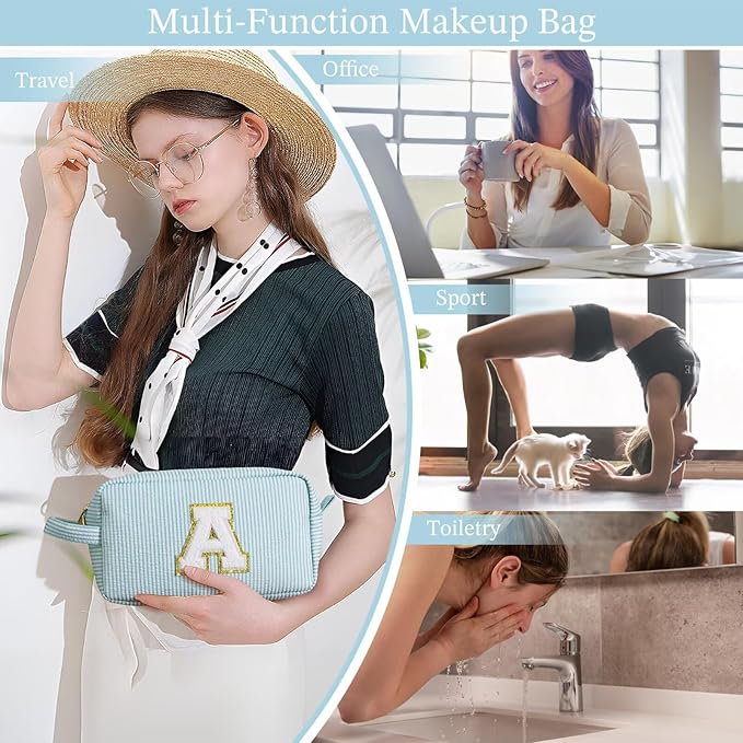 YOOLIFE Birthday Gifts for Women, Personalized Gifts for Women Friends, Initial Blue Makeup Bag I