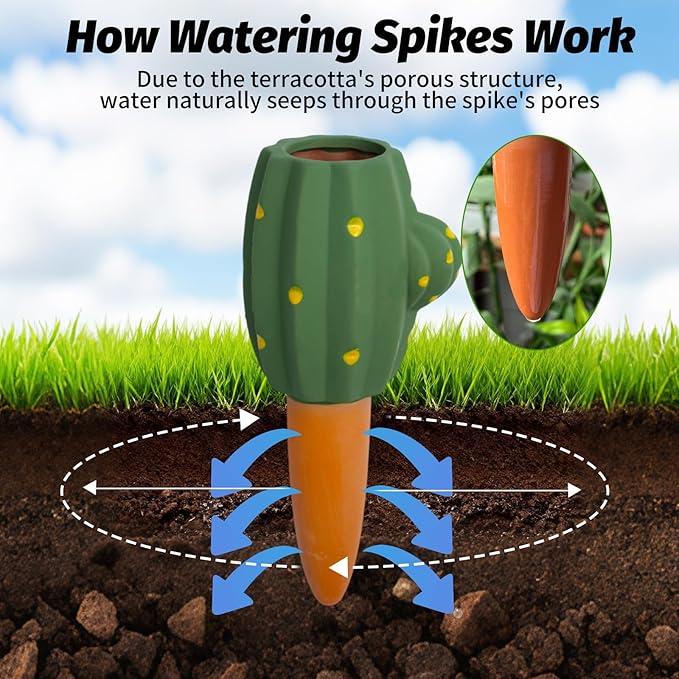 4 Pack Terracotta Watering Spikes, Self Watering Planter Insert, Small Watering Globes for Vacation Care, Garden/Office/Outdoor/Indoor Plants