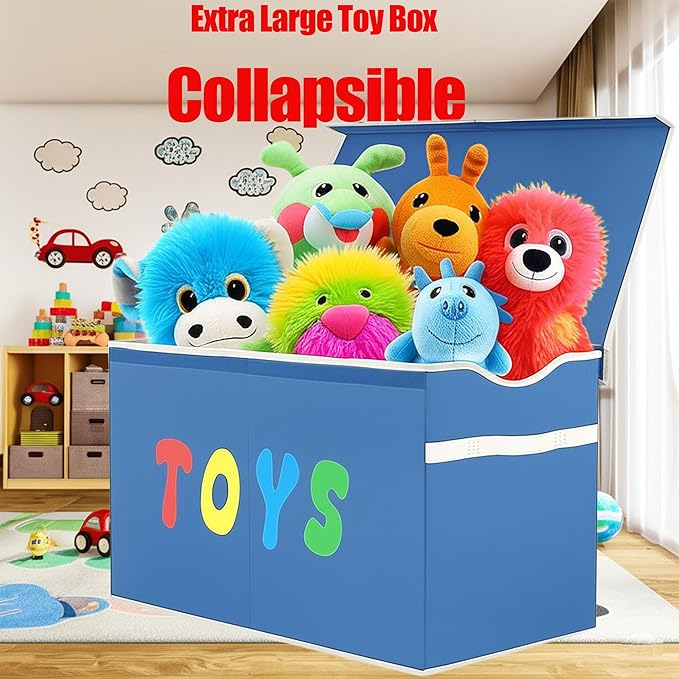 Toy Box Chest, Collapsible Sturdy Storage Bins with Lids, Extra Large Kids Toy Storage Organizer Boxes Bins Baskets for Kids, Boys, Girls, Nursery Room, Playroom, Closet (Classical Blue)