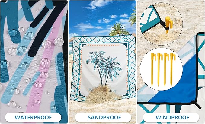 HIHOHO Beach Blanket Waterproof Sandproof Extra Large Beach Mat 79" X 83"/120"x108"for 1-8 Adults Quick Drying Durable Outdoor Picnic Mat for Beach Travel Camping Hiking