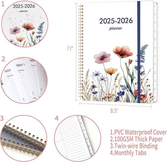 Academic Planner 2025-2026, 8.5" x 11" Weekly & Monthly Calendar from July 2025-June 2026, 12 Month Daily Planner with Tabs & Elastic Closure, Ample Writing Space, Perfect for Office, Home and School