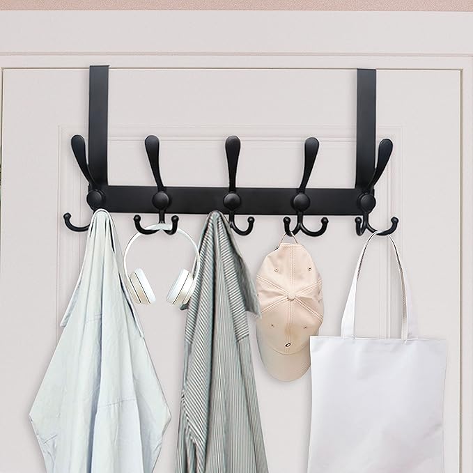 WEBI Over The Door Hooks, Over The Door Towel Rack, Door Hooks for Hanging, Door Coat Hanger Door Coat Rack for Towels, Clothes, Bathroom, Black