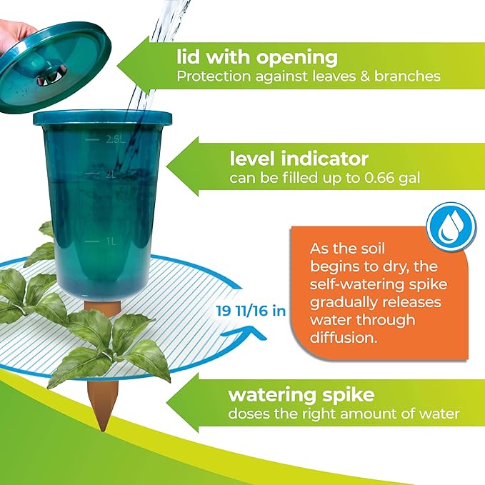 BioGreen HYDRO CUP Self Watering Planter Insert | 0.66 gal | Clay Spikes & Cup | Plant Watering Globes w/ Level Indicator | Terracotta/Green | 4 Pcs