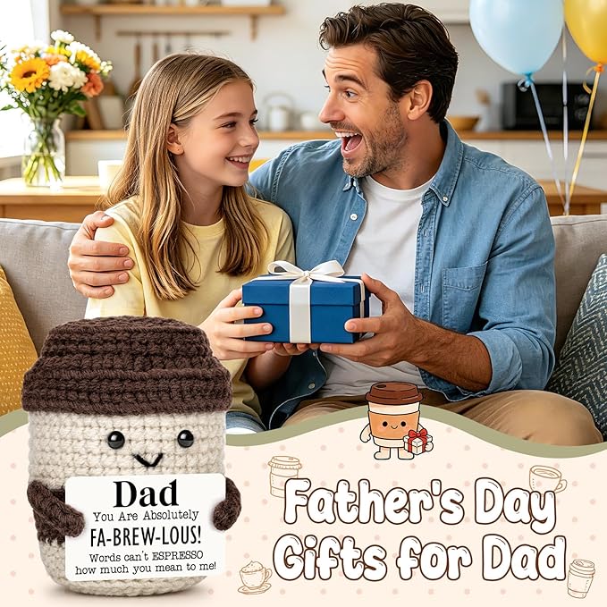 Agantree art Fathers Day Birthday Gifts for Coffee Lover Dad from Son Daughter Wife Birthday Father’s Day Handmade Crochet Coffee Mug for Best Daddy Papa Step-Dads Husband Espresso I Love You Present