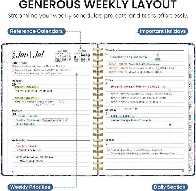 Planner 2026-2027, Academic Year Monthly and Weekly Calendar Planner, Jul 2026 - Jun 2027, Hardcover Teacher Student Planning Agenda book with Tabs, Perfect for School Office Supplies, 6.3" x 8.5" - Midnight Cranes