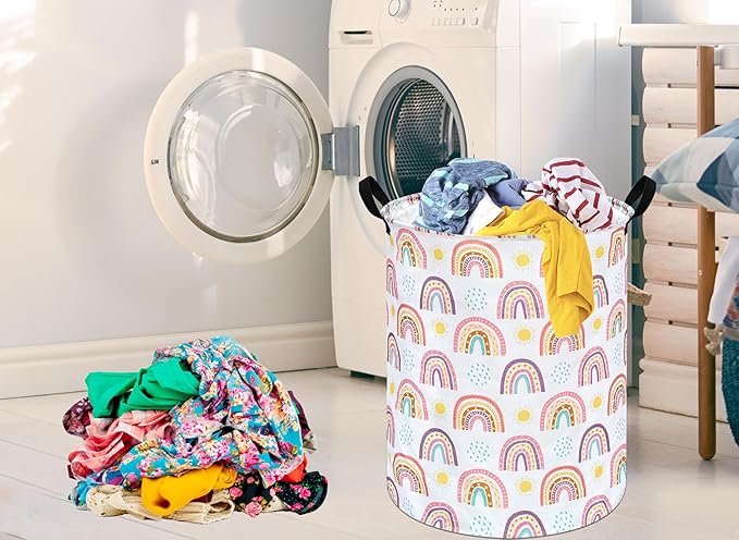 Kids Rainbow Hamper Laundry Basket Storage Bins Gift Organizer Clothes Toy Box Large Canvas Collapsible Chest for Home/Dorm/Kitchen/Pet/Office/Closet/Shelf/Room Decor