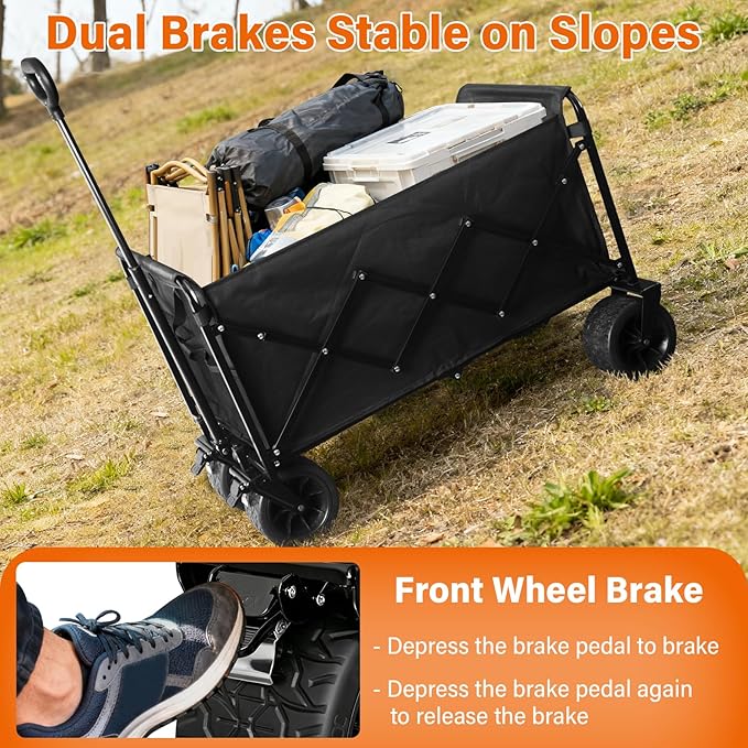 Extra-Large Heavy-Duty Wagons carts Foldable with 600-lbs Capacity & Giant 4" All-Terrain Tank Wheels – Ideal for Beach, Camping, Grocery Hauling and Outdoor Adventures