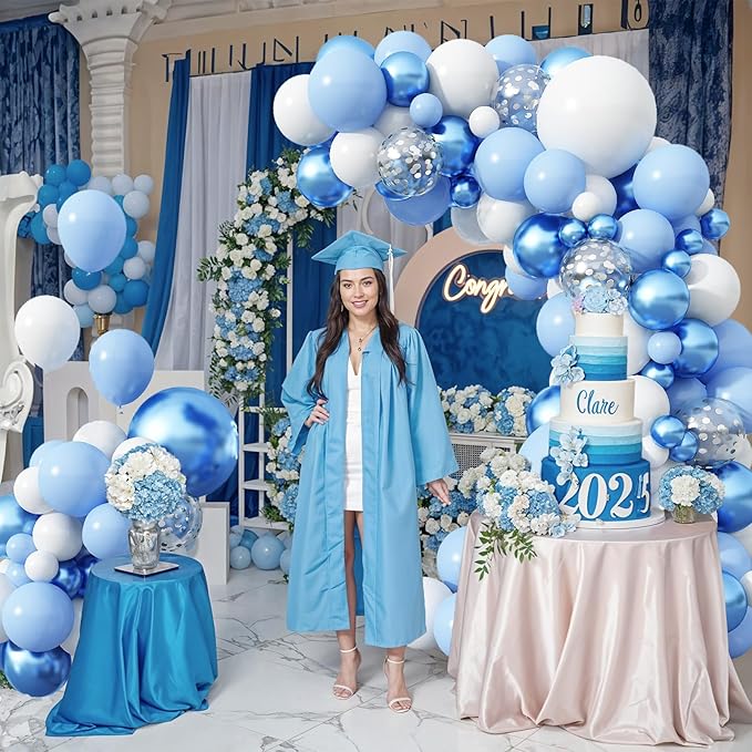 Blue Balloon Arch Kit 86Pcs Pastel Blue White Balloons Garland Kit with Silver Confetti Balloon Metallic Macaron Light Birthday Party Balloons for Boys Men Baby Shower Graduation Party Decorations