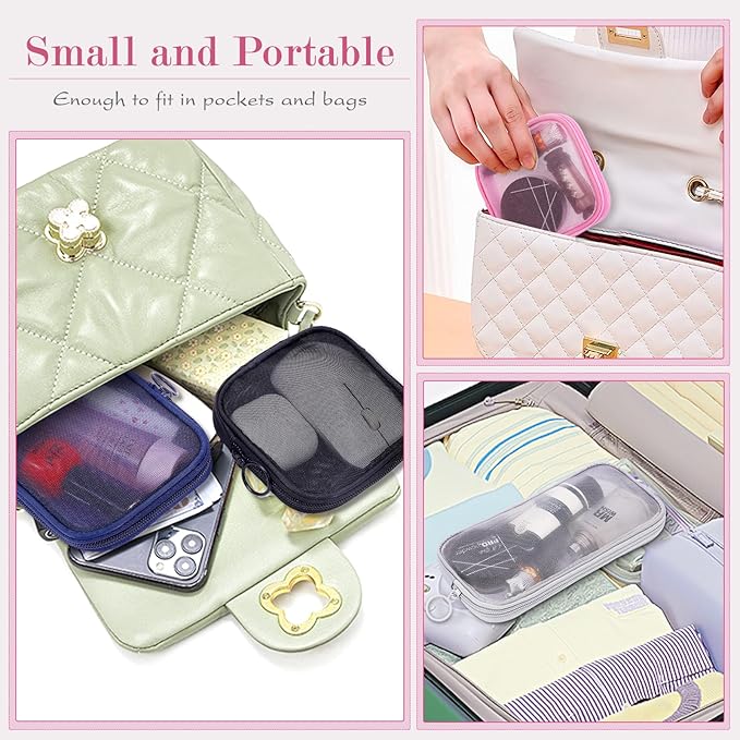 4 Pieces Mini Zipper Nylon Mesh Pouch, Mesh Cosmetic Bags Makeup Bags, Multipurpose Travel Toiletry Bags for Office Supplies and Travel Accessories (Black, S)