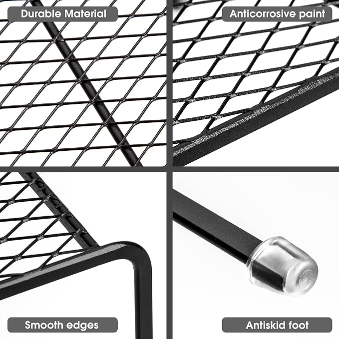 Lonian Kitchen Cupboard Organiser [ 2 Pack ], Home and Kitchen Storage Shelf Wire Rack for Kitchen Cabinets, Counter-Tops, Pantries, Food and Utensils (Black)