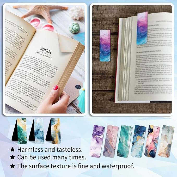 96 Pieces Magnetic Bookmarks Magnet Page Markers - Book Marks for Reading Women & Men with Storage Boxes - Cute Magnet Bookmark Clips for Reading Pleasure（Marble）