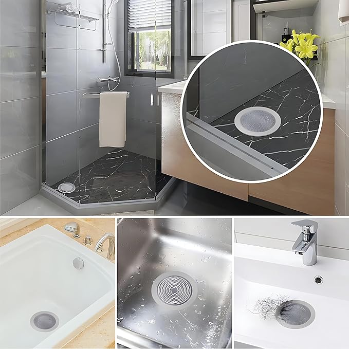 Round Shower Drain Cover Hair Catcher 5.5 inch, Hair Stopper for Bathtub Drain Bathroom Shower Drain Strainer Sink Protector Filter Weighted Stainless and Silicone Shield (5.5 in)