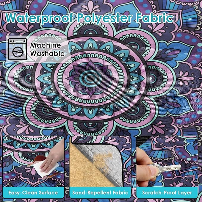 Waterproof Picnic Outdoor Blanket, 79" x 59" Sandproof Foldable Large Picnic Blanket for Beach, Camping, Park, Travel, Concert, Great Gift for Families and Couples (Boho Flowers)