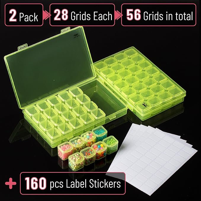 Mr. Pen - Bead Storage Containers, 28 Grids, 2 Pack, Transparent Green Small Bead Organizer Box
