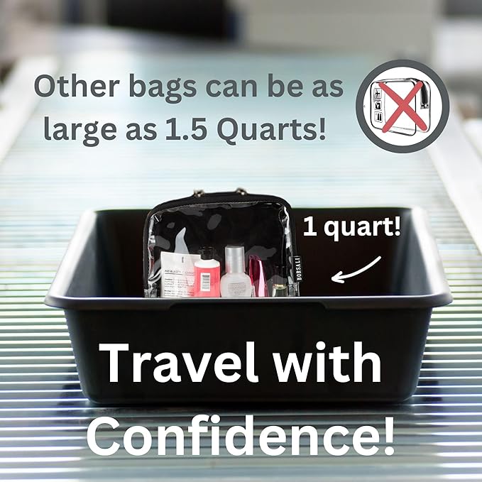 BORSALI TSA Approved Toiletry Bag - Clear Quart Size for 3-1-1 Carry On Travel - Makeup Organizer Cosmetic Pouch with Zipper - Travel Accessories - Cream with Handle