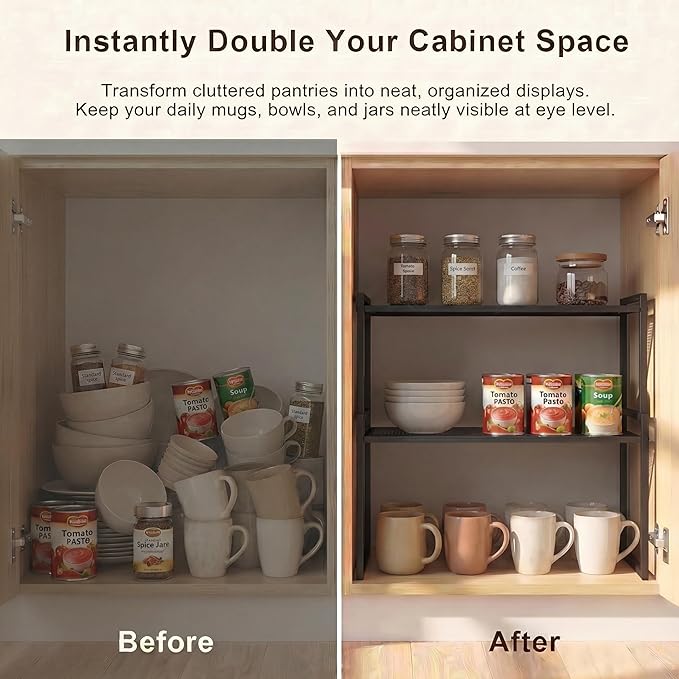 Set of 2 Cabinet Organizers 12.6''W 44 LBS Load Capacity Heavy Duty Kitchen Pantry Shelves Counter Countertop Storage Racks
