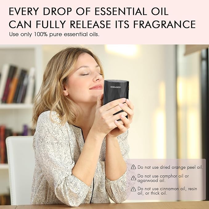 Waterless Essential Oil Diffuser - Aluminum Metal Texture, 96H Quiet Battery Nebulizer, Portable Scent Aromatherapy Diffuser with Timer & 4 Mist Levels, 20mL, Type-C for Home/Room/Car/Office