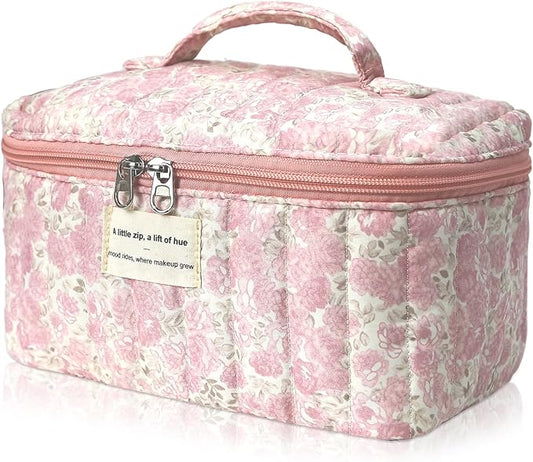Gosect Large Makeup Bag, Cute Cosmetic Bag for Women Girls, Floral Coquette Aesthetic Toiletry Bag, Travel Make Up Organizer Bag (Crushed Flower)