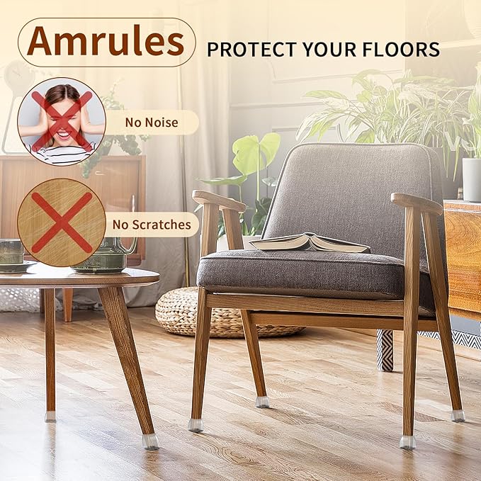 36Pcs Square Clear Chair Leg Floor Protectors, Silicone Chair Feet Caps to Protect Tile Floors, Felt Pads Furniture Leg Caps Covers from Scratches and Noise (Clear, Large Fit:1.03"-1.6")