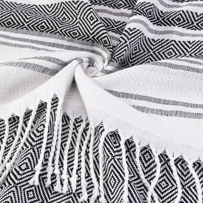 Genovega Oversized Cotton Turkish Beach Bath Towel Set 74"x38" Extra Large Sand Free Quick Dry Swim Camping Pool Clearance Towels Travel Blanket Adult Essentials Stripe Black