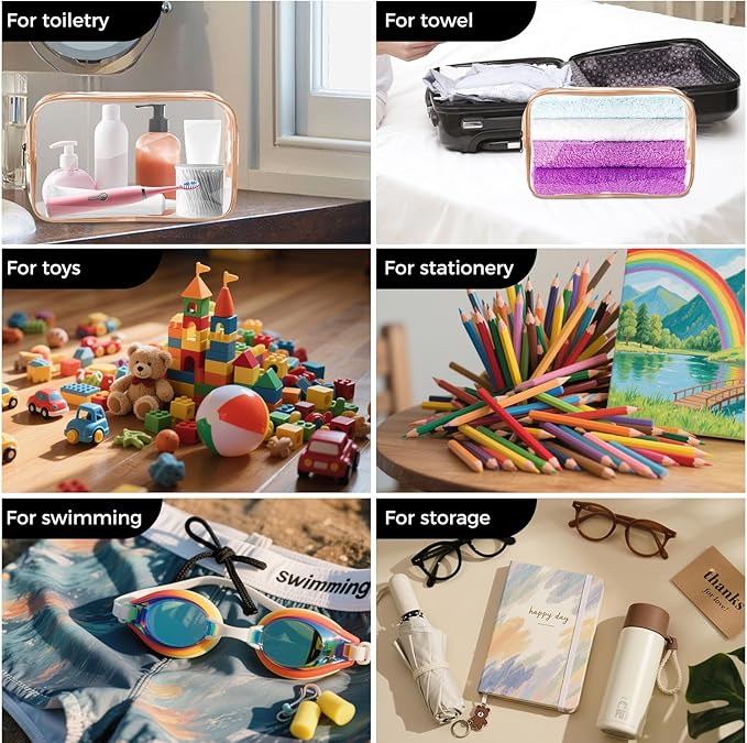 AURUZA Clear Makeup Bag,Portable Travel Toiletry Bags with Zipper, TSA Approved Clear Organizer Bags, PVC Cosmetic Pouch for Airport Airline Compliant