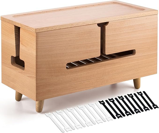 Large Cable Management Box - Organizer for Electrical Cords and Power Strips - Conceal Desk and Floor Cables - Storage Solution for Cord Hider and Organization (Natural Wood)