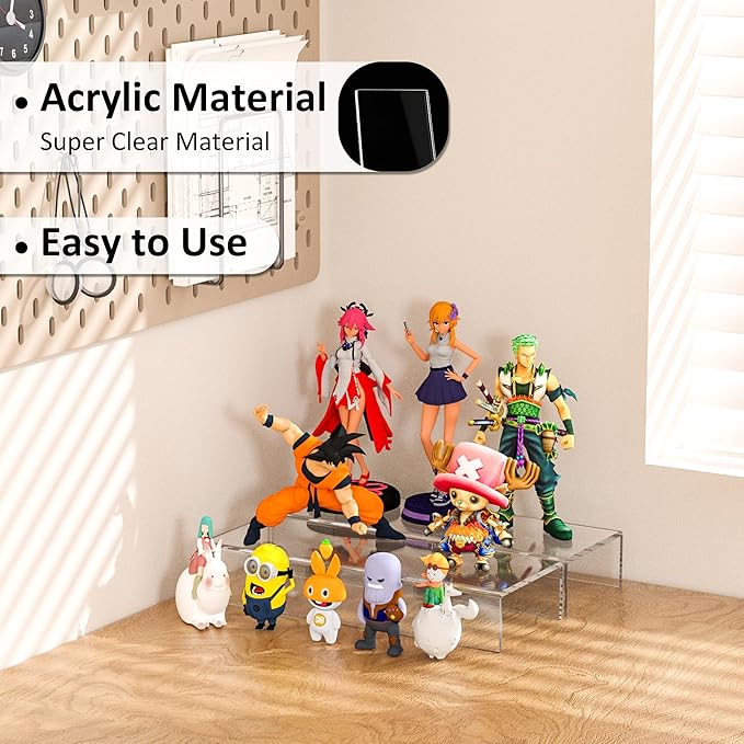 Acrylic Shelf Riser 12x4.3x2 pack of 2, Clear Display Shelf 12” for Shoes, Glasses, Plants, Home Decors, Perfume, 12x4.3x2 Inch